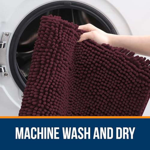 Image of OLANLY Bathroom Rugs 35x24, Extra Soft Absorbent Chenille Bath Rugs, Rubber Backing Quick Dry, Machine Washable Bath Mats for Bathroom Floor, Tub and Shower, Home Decor Accessories, Black Cherry