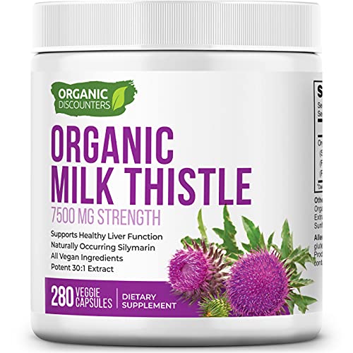 Organic Discounters USDA Organic Milk Thistle Extract Capsules, 280 Count, 7500 mg Strength, Potent 30:1 Extract, USDA Certified Organic, Rich in Silymarin Flavonoids, Vegan, Non-GMO and All-Natural