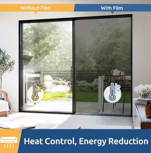 Image of WALLMATE Window Privacy Film Static Cling Removable, UV Sun Heat Blocking Reflective Glass Sticker for Home & Office (Black Film, 20x80 in)