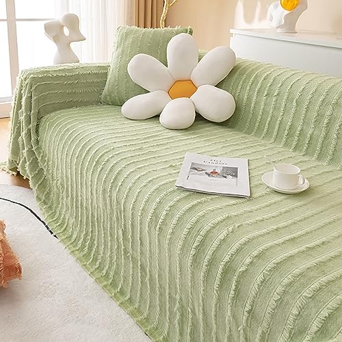 Daesar - Fundas Universales Sofa Verde,Fundas de Sofá de 2 Plazas Baratas Color Sólido con Borlas Fundas de Sofa Felpa Fundas Protector Sofa 180x260CM