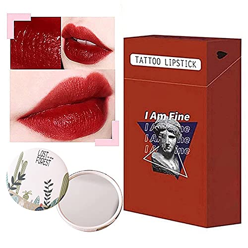 UONDER 20pcs Cigarette Lipstick Cotton Swab, Long Lasting Waterproof Disposable Portable Lipstick, Red Moisturizing Lip Balm Stick Non-stick Come with Random Small Mirror(Color: reddish brown)