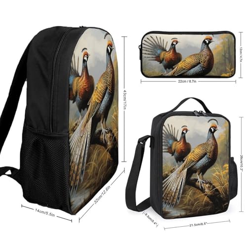 Pheasants Animals Backpack Set Lightweight Bag Lunch Box Pencil Bags for Women Men Bookbags 3 in 12