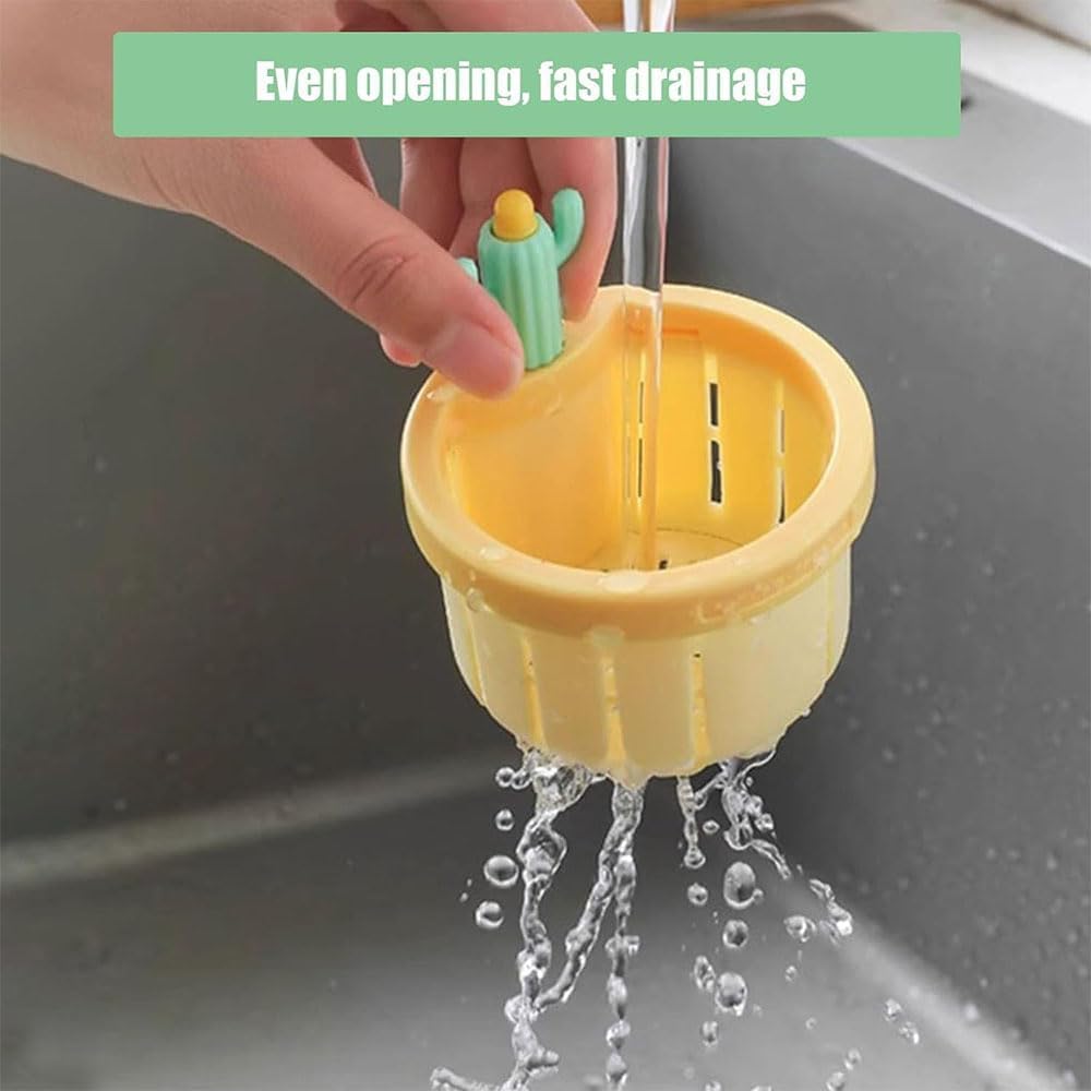 サボテンキッチンシンク排水ストレーナー、プレス自動ダンピングバスケット、4.4インチ/11.2cm 詰まり防止シンクストレーナーバス