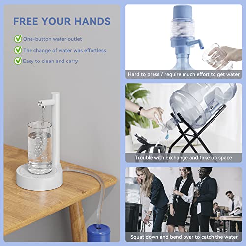 Desktop Water Dispenser, Portable Electric Countertop Water Dispenser For 5 Gallon Bottle & Universal Bottles, Usb Charging Automatic Drinking Water Bottle Pump For Home, Office, Camping (White) #TOP5