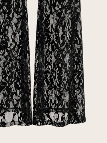 GORGLITTER Women's Lace Bell Bottom Pants Mesh Flare Leg High Waisted Sheer Sexy Goth Leggings Trousers3