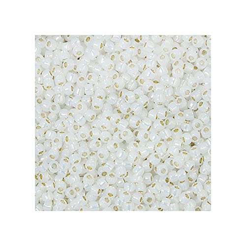 10 g TOHO Round Seed Beads Rocailles, Size 8/0, Silver Lined Milky White (# 2100), Japan, Glass — image 1