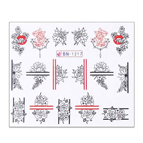 ZJMIYJ Nagelsticker,6 Stück Schwarz Weiß Blumen Aufkleber Für Nägel Grüne Blätter Wasser Aufkleber Schieber Nail Art… – Bild 5