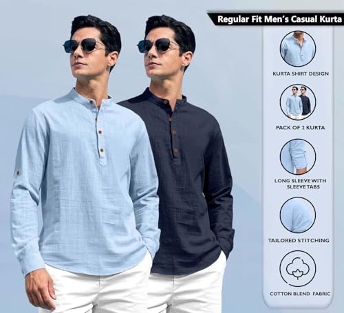 Image of Zombom Men's Kurta || Chinese Collar Long Sleeves || Straight Hip Length Kurtas || Short Kurta for Men || for Festival || Function || Occasion Wear Fancy Kurta for || Best Gifts for Men