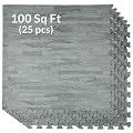 100 Sq Ft Sea Haze Grey Wood Grain EVA Interlocking Foam Mats Flooring - (24" x 24", 25 pcs), Protective Flooring for Home Office Playroom Basement Trade Show, 1 Year Warranty