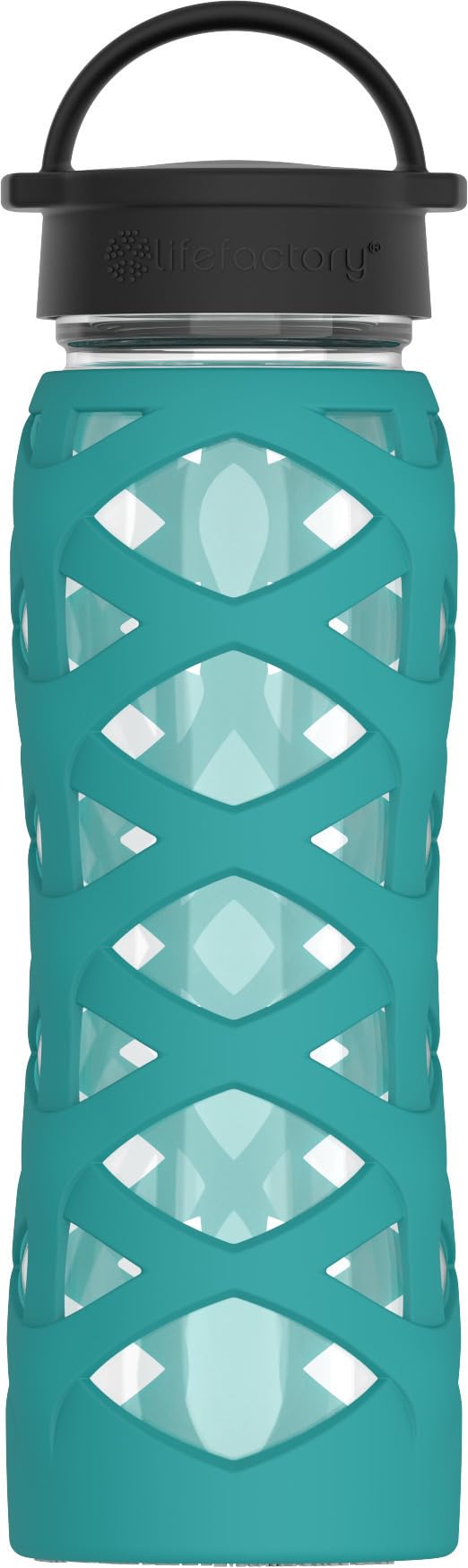 Lifefactory Glaswasserflasche mit klassischem Trinkdeckel, 625 ml, Ringelblume | Schützende Silikonhülle, Trinkkappe, Tragegriff, BPA-frei, wiederverwendbar, spülmaschinenfest