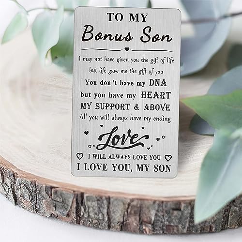 CPLJW Bonus Step Son Gifts - Stepson Birthday Wallet Card from Step Mom Dad - New Son Birthday Wedding Present from Stepmom Stepdad3
