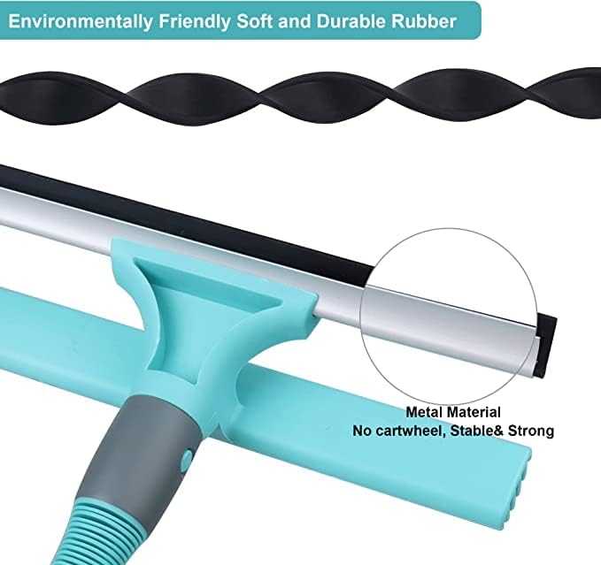2 in 1 Multipurpose Window Squeegee 30cm & Microfiber Window Scrubber with Extra Detachable Rod(38cm), Rubber and Chenille Cloth - Glass Cleaner Used for Mirror, Car Windshield, Glass & Bathroom