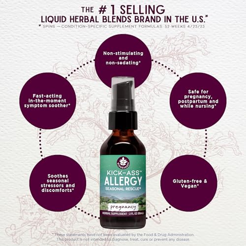 WishGarden Herbs Kick-Ass Allergy for Pregnancy - Plant-Based Herbal Allergy Supplement w/Nettle Leaf, Echinacea & Yerba Santa, Safely Supports Healthy Histamine Response to Seasonal Irritants, 2oz - Thumbnail 3