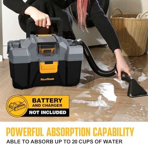 Image of 20V Cordless Vacuum Cleaner-Wet /Dry Shop Vac,2.6 Gallon Capacity,Compatible with DeWALT Batteries (Bare Tool - No Battery & No Charger),Ideal for Cleaning Car,Home Spaces,and Workshops RCSV-20