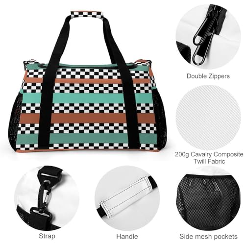 Checkered Stripes Personal Item Bag Travel Duffel Bag Sports Tote Gym Bag Luggage Duffle for Women Men3