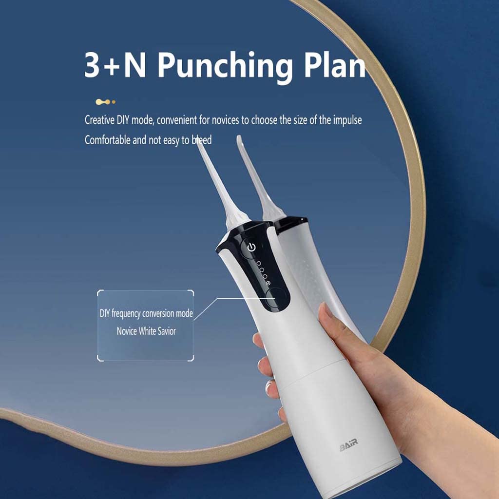 TJH Idropulsore Detergente per Denti Senza Fili, IPX8 Impermeabile Girevole a 360° Irrigatore Orale Dentale Cordless Portatile 300 ml per Pulizia Profonda con 4 modalità 4 Ugelli