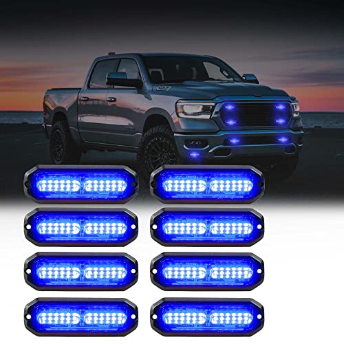 WINECO 8pcs 12 LED Surface Mount Strobe Lights Firefighter Blue Grill Grille Emergency Warning Flashing Cop Lights Police Light Assemblies for Trucks Vehicles