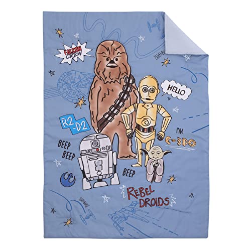 Star Wars Rule The Galaxy Blue, Grey, White 4 Piece Toddler Bed Set - Comforter, Fitted Bottom Sheet, Flat Top Sheet, Reversible Pillowcase #TOP18