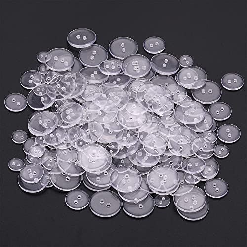 Trimming Shop Round Plastic Buttons 2 Holes Assorted Sizes for Sewing Crafts, Children's Handmade Decoration, DIY Projects, Clothing, Pillow Covers, 100g, Clear