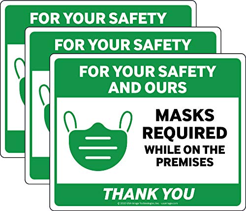 â€œFace Mask Requiredâ€ Sign (3-Pack) | 10â€ x 8â€ Peel & Stick Vinyl Sticker for Windows, Doors and Walls| Easy to Install Indoor/Outdoor Safety Decal | Removable and Repositionable | (Green)