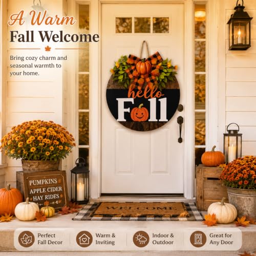 Image of Fall Wreaths for Front Door Thanksgiving Wreath Harvest Pumpkin Autumn Decor (Fall Wreath)