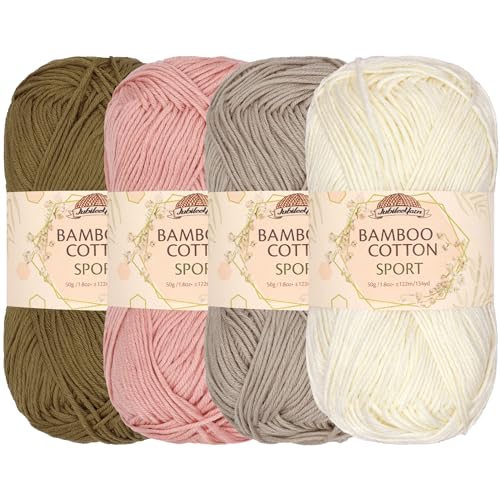 JubileeYarn Bamboo Cotton Sport Yarn - 50g/Skein - Shades of Neutral Tones - 4 Skeins