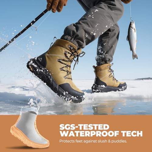 NORTIV 8 Men's Wide Winter Boots Grip on Snow Ice Insulated Waterproof Lightweight Comfortable Hiking Outdoor Boots,Size 7.5W,Light Taupe,SNSB25006M-W