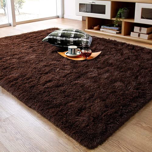 Image of F & B RUGS ; SUPERIOR QUALITY PRODUCTS Firoz and Brothers Handwoven Super Soft Indoor Modern Shag Microfibre Silky Fluffy Smooth 2x6 feet Brown