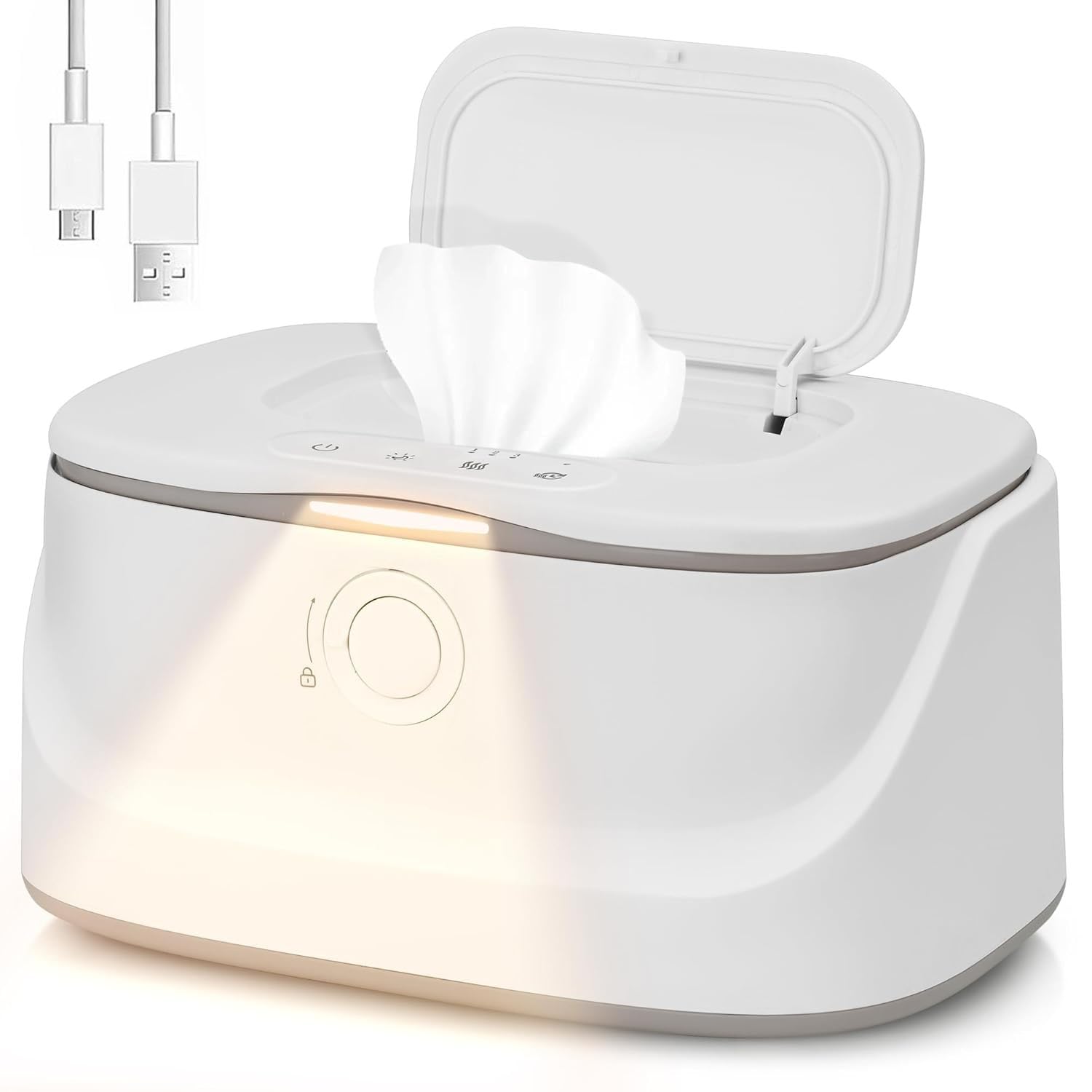 Baby Wipe Warmer with Night Light and 3 Heat Modes, Baby Shower Gifts for Mom, Wipe Warmer and Baby Wet Wipes Dispenser for Large Wipes, Wipes Warmer for Newborn Baby, مناديل مبللة للطفل الدافئ