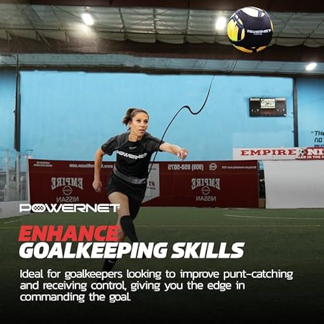 PowerNet Solo Rebounder, Adjustable Soccer Ball Skill Trainer for Kicking, Throwing & Juggling, Indoor Outdoor Soccer Training Equipment, Fits Ball Sizes 3, 4, and 5