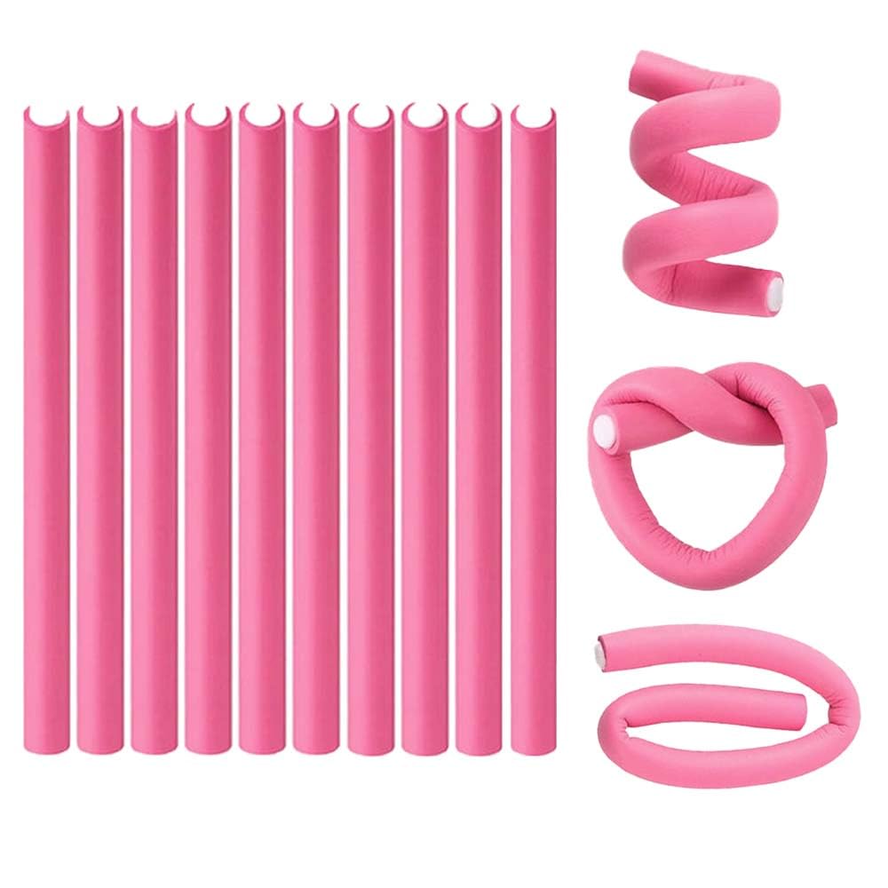 TEMPERIA (10pcs) Heatless Hair Curler Roller for Women & Girls | Curling Headband Tools for Waves & Curls Without Heat | Overnight Curls Flexi Soft Rod for Volumn & Styling | Pink-image-36