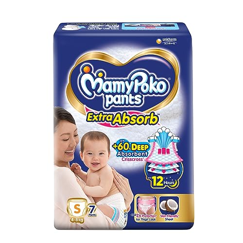 Image of MamyPoko Pants Extra Absorb Baby Diapers, Small (S), 7 Count, 4-8 Kg