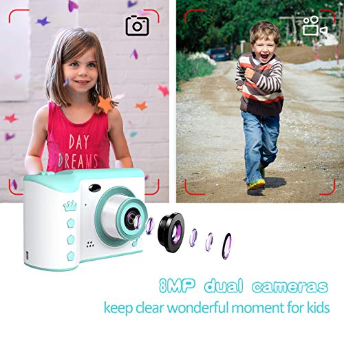 KIDWILL Kids Camera, 8.0MP Digital Dual Camera Rechargeable Shockproof Camcorder Camera with 2.8 Inch Touch Screen,32GB SD Card Included, Ideal Gift for 3-12 Years Old Girls Boys Party Outdoor(Green)