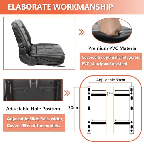 Image of Universal Forklift Seat, Tractor Seat with Adjustable Angle Back,Micro Switch and Slide,for Tractor,Excavator Skid Loader Backhoe Dozer Telehandler ZTR's Equipment Construction