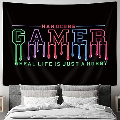 MERCHR Gamer-Wandteppich, Wandbehang, Hippie, lustig, schwarz, Wandteppich, ästhetischer Wandteppich für Schlafzimmer, Wohnzimmer Cover