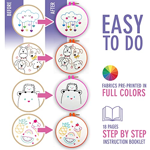 Image of Embroidery Kit for Kids Ages 7-13 - 10 Pre-Stamped Beginner Patterns
