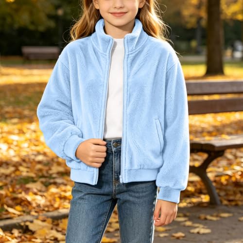 Piuwrlz Girls Fuzzy Fleece Zip Up Jacket with Stand Collar - image 9