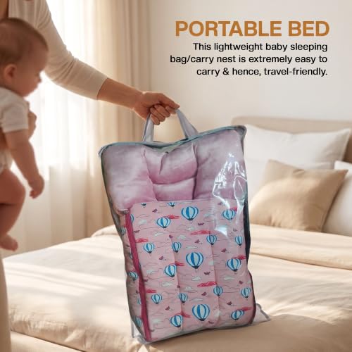 Image of Baybee Carry Nest for New Born | 3-in-1 Portable Baby Bed, Premium Cotton Fabric with Portable Design, Auto-Lock Zipper & Soft Cushion Filling (Pink)