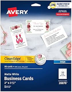 Avery Printable Business Cards, Inkjet Printers, 90 Cards, 2 x 3.5, Clean Edge, Heavyweight (28878)