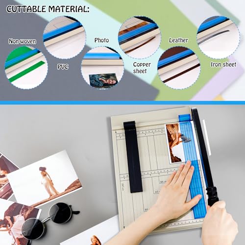 WPPQWP Guillotina Papel a4(Con 5 Carpetas, Corta 12 Hojas, A4/B5/A5/B6/B7), Guillotina De Papel Profesional, Cizalla Papel Manual, Materiales Aplicables: Papel, Hojas De Metal, Cuero, Fotos - imagen 3