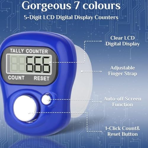 Image of Digital Finger Ring Tally Counter - Electronic Hand Counter for Mantra Jap, Cricket Umpire, Vehicles, Visitors & Counting | 5-Digit LED Display | Portable Multi-Use Tally Machine (Combo)