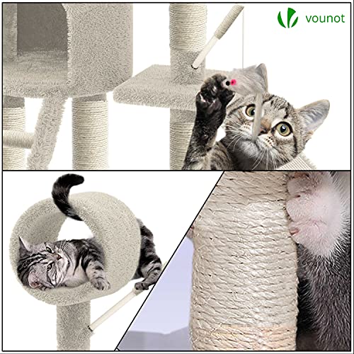 VOUNOT Arbre à Chat Geant avec Griffoir XXL Arbre à Grimper pour Chat Centre d’Activités avec Niche et Plateformes pour Félins Hauteur 154cm Beige - Image 4