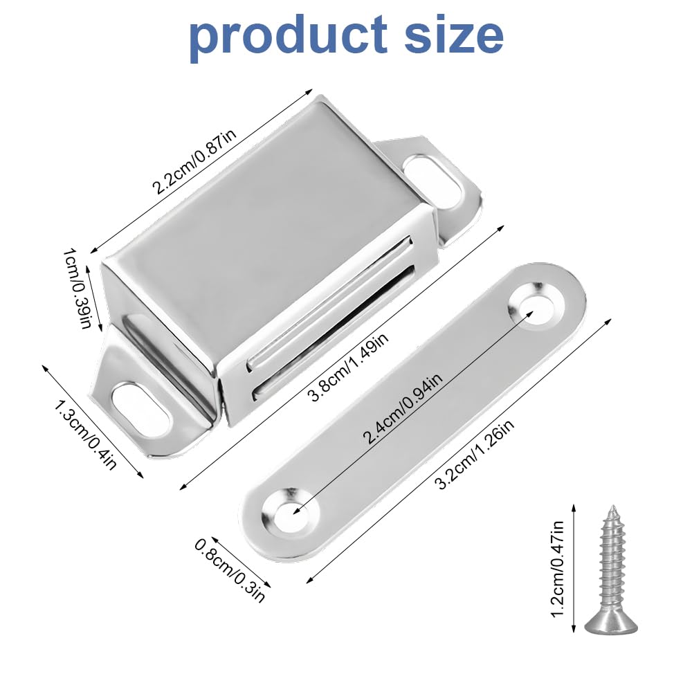 8 Pezzi Magneti per Porte per Armadi, Magneti per Porte, Magneti Per Armadi In Acciaio Inox, Magneti Per Mobili, Set di Fermi Magnetici con Viti, Porte per Armadi Ultrasottili