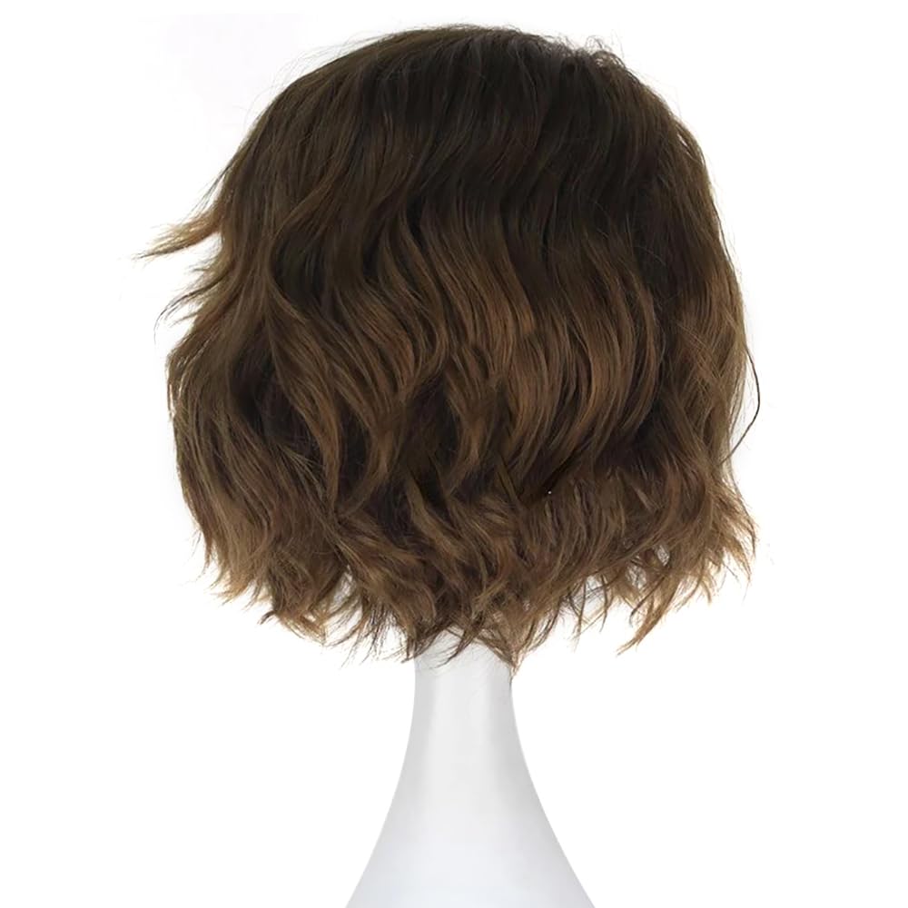 PORSMEER Men's Clown Joker Wig Curly Short Brown Wavy Cosplay Wig Halloween Costume Party Wigs Unisex, Brown-Joker - Image 4