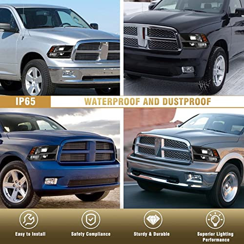 As Headlight Assembly Compatible With 2009-2018 Dodge Ram 1500 2500 3500 Black Housing Amber Reflector Driver And Passenger Side #TOP1