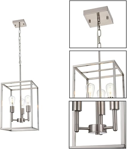 Miniatura 4 de 3 luces de níquel cepillado lámpara colgante industrial iluminación moderna jaula de metal lámparas de techo accesorios para vestíbulo comedor