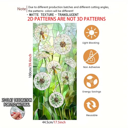 Image of Nuxovilar Sparkle Lightweight Puff Dandelion Window Film 17.7x39.4 PVC | Lightweight Puff, Dandelion Cling soft floral sticker, privacy glass wrap for bedroom living room kitchen (Dandelion)