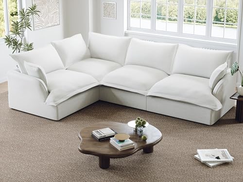 Lopzeho 111” Oversized Modular Sectional Sofa, Comfy Down Fill Cloud Couch, L Shaped 4 Seater Couches with Washable Cover, Convertible Sectional Couches for Living Room, Cream White
