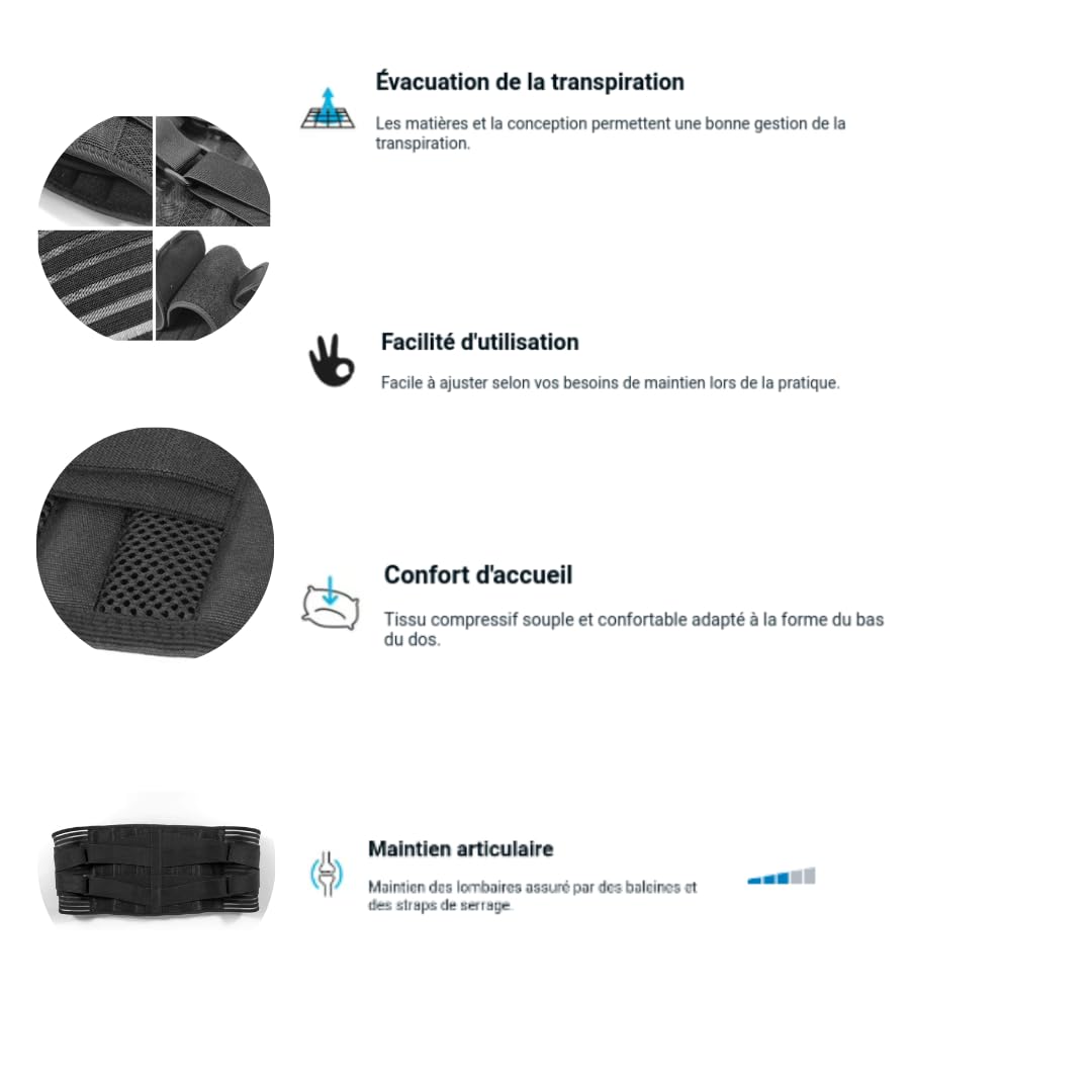 Ceinture Lombaire de Soutien Réglable – Soulagement du Dos et Douleurs Lombaires – Homme/Femme – Tailles M, L, XL, XXL – Maintien des Vertèbres pour Travail, Sport, et Posture