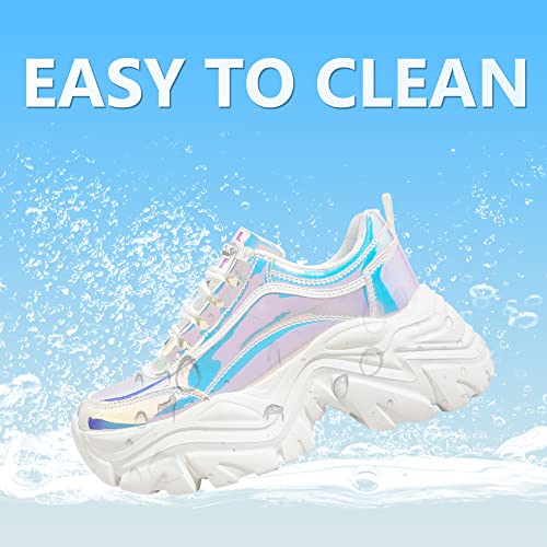 Image of K KIP WOK Chunky Sneakers for Women Fashion Platform White Leather Casual Dad Shoes Comfortable Wedge Walking Sport Sneakers